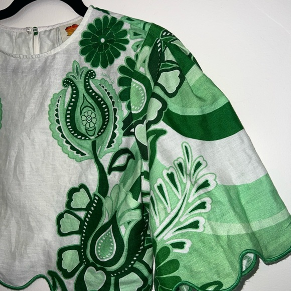 Farm Rio Festival 100% Linen Crop Top. Women’s Small. Green White Retail $175 - Picture 4 of 9